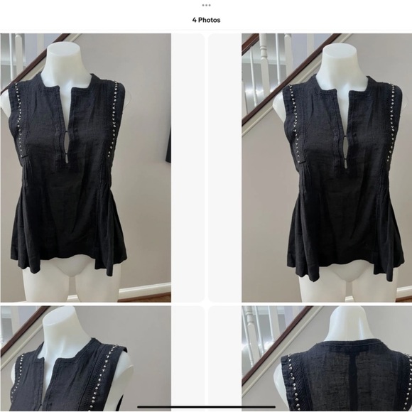 ISABEL MARANT 34 XS BLACK COTTON LINEN BLOUSE - Picture 2 of 3